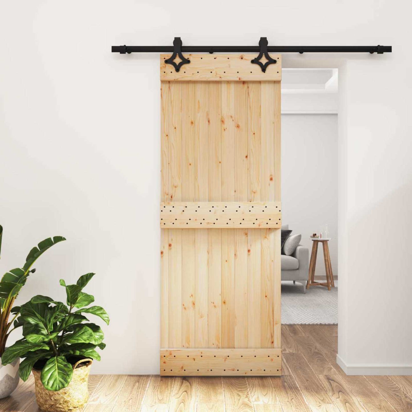 Skydedør 80 x 210 cm Massivt Fyrretræ (Ubehandlet)