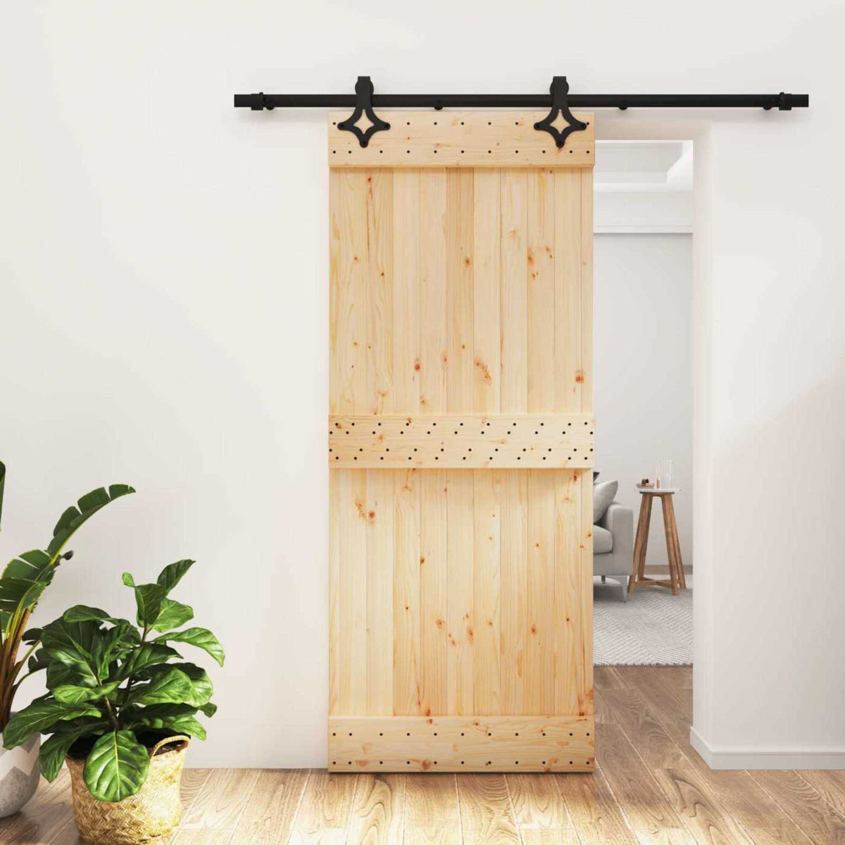 Skydedør 85 x 210 cm Massivt Fyrretræ (Ubehandlet)