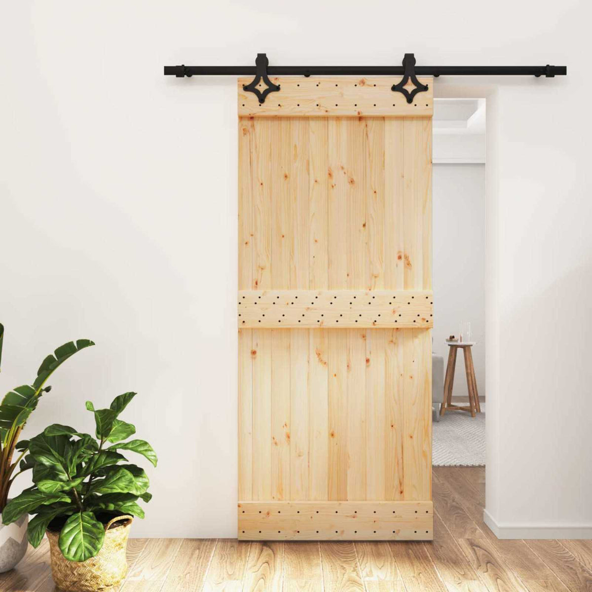 Skydedør 90 x 210 cm Massivt Fyrretræ (Ubehandlet)
