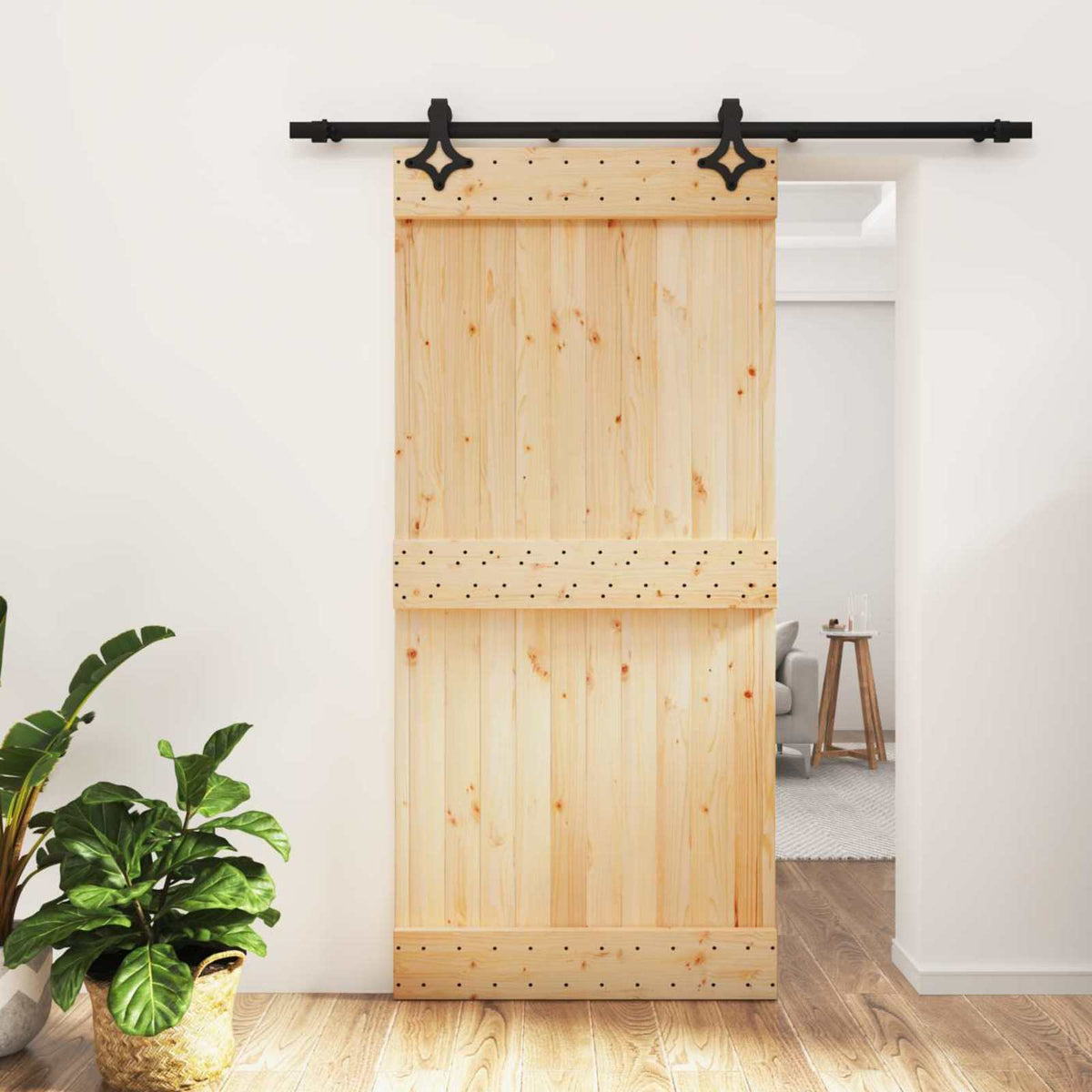 Skydedør 95 x 210 cm Massivt Fyrretræ (Ubehandlet)