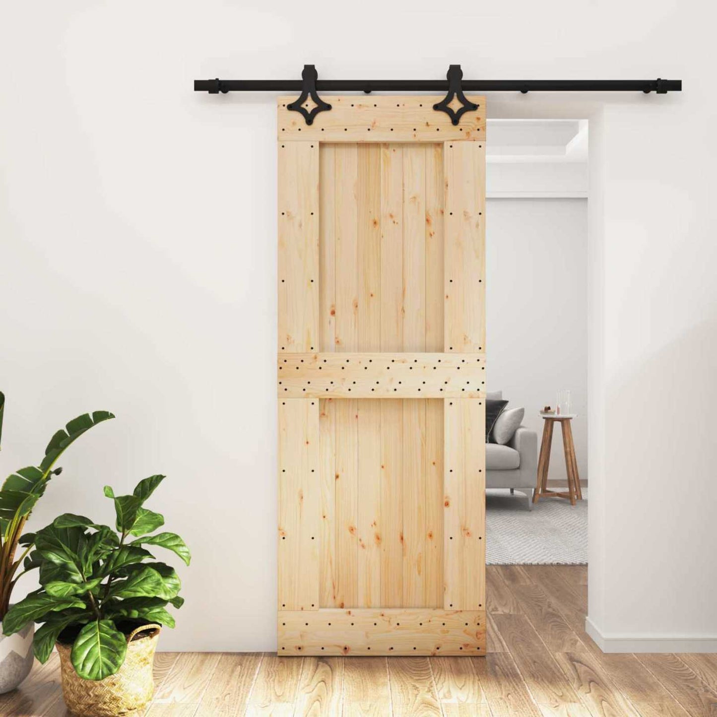 Skydedør 80 x 210 cm Massivt Fyrretræ (Ubehandlet)