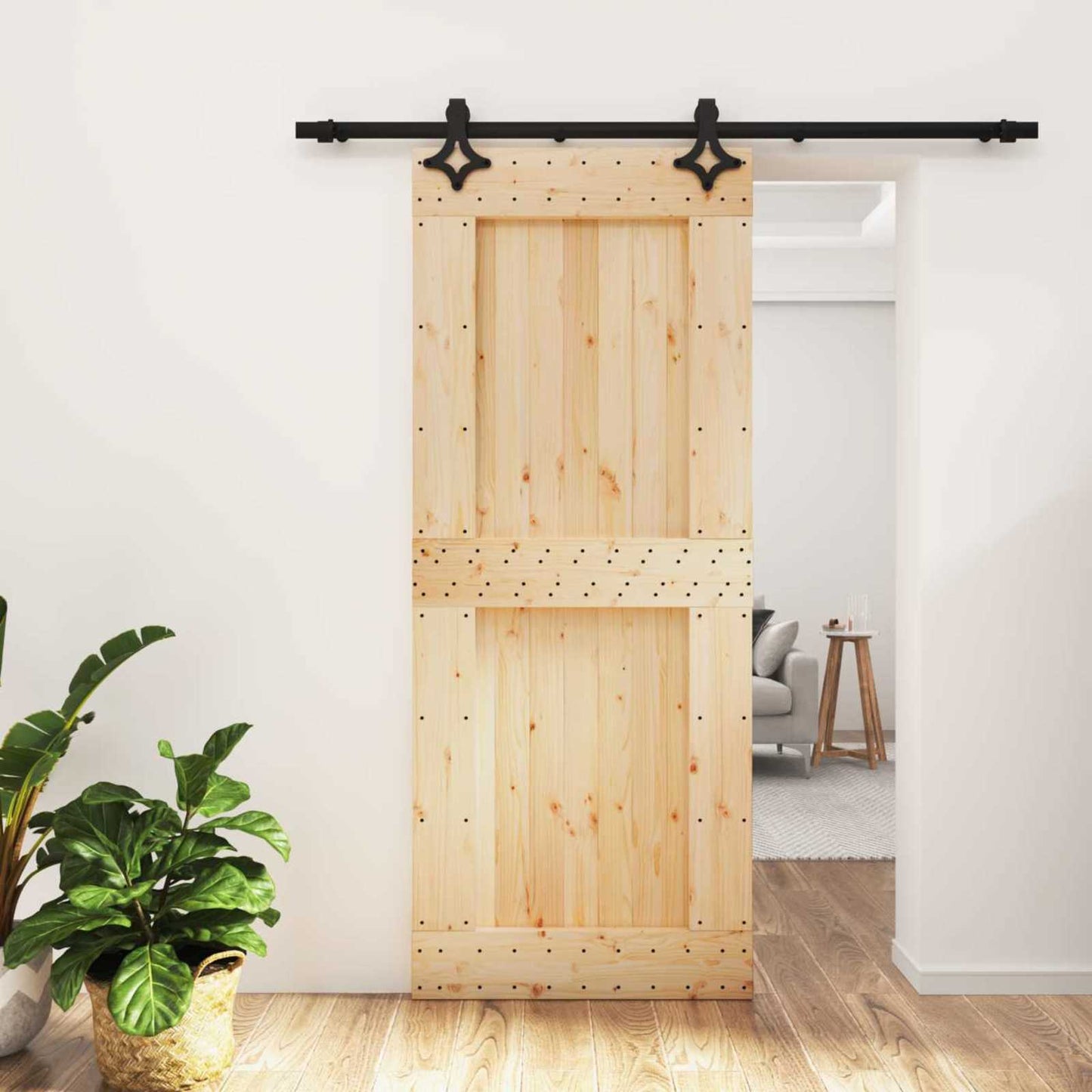 Skydedør 85 x 210 cm Massivt Fyrretræ (Ubehandlet)