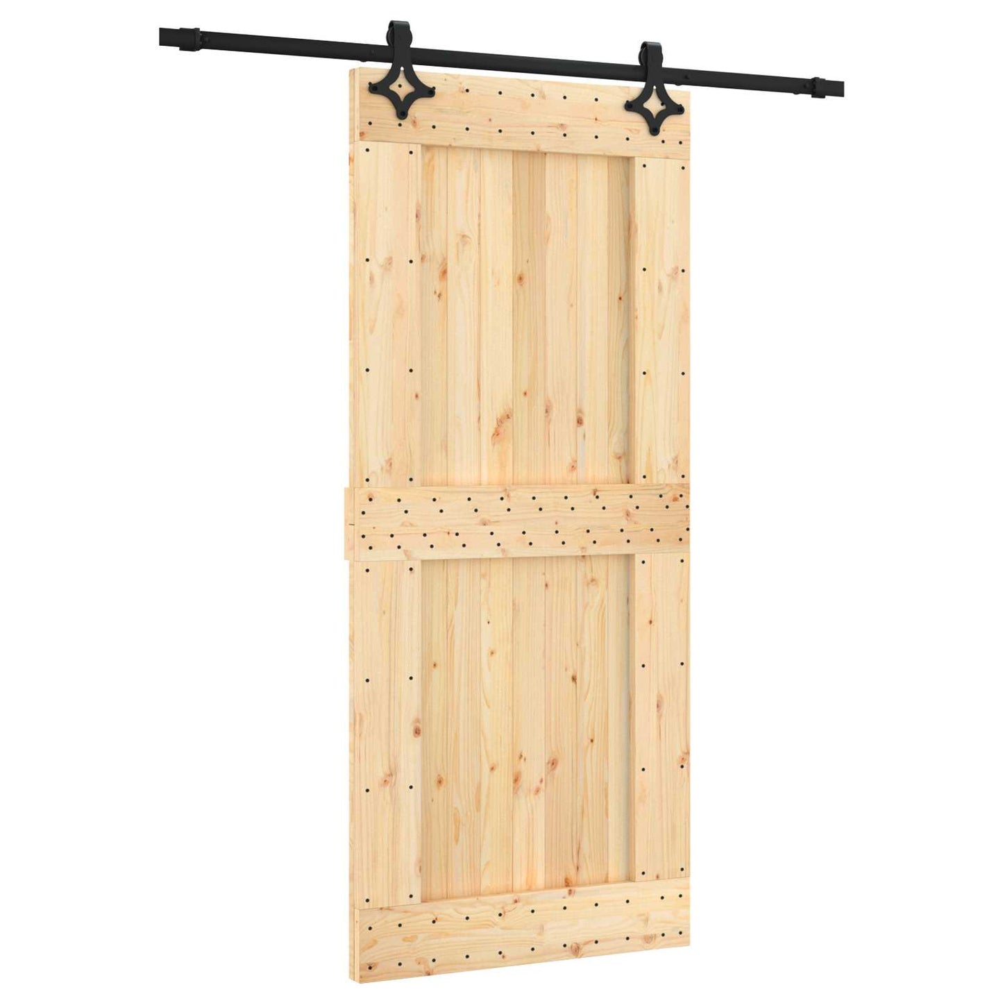 Skydedør Naturfarvet og sort 90 x 210 cm Massivt Fyrretræ