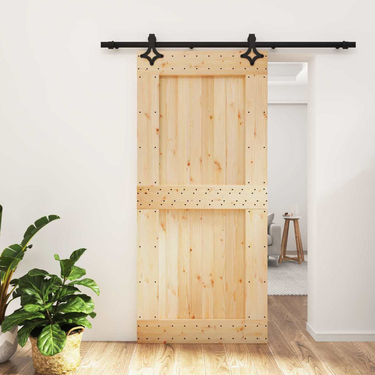 Skydedør 95 x 210 cm Massivt Fyrretræ (Ubehandlet)