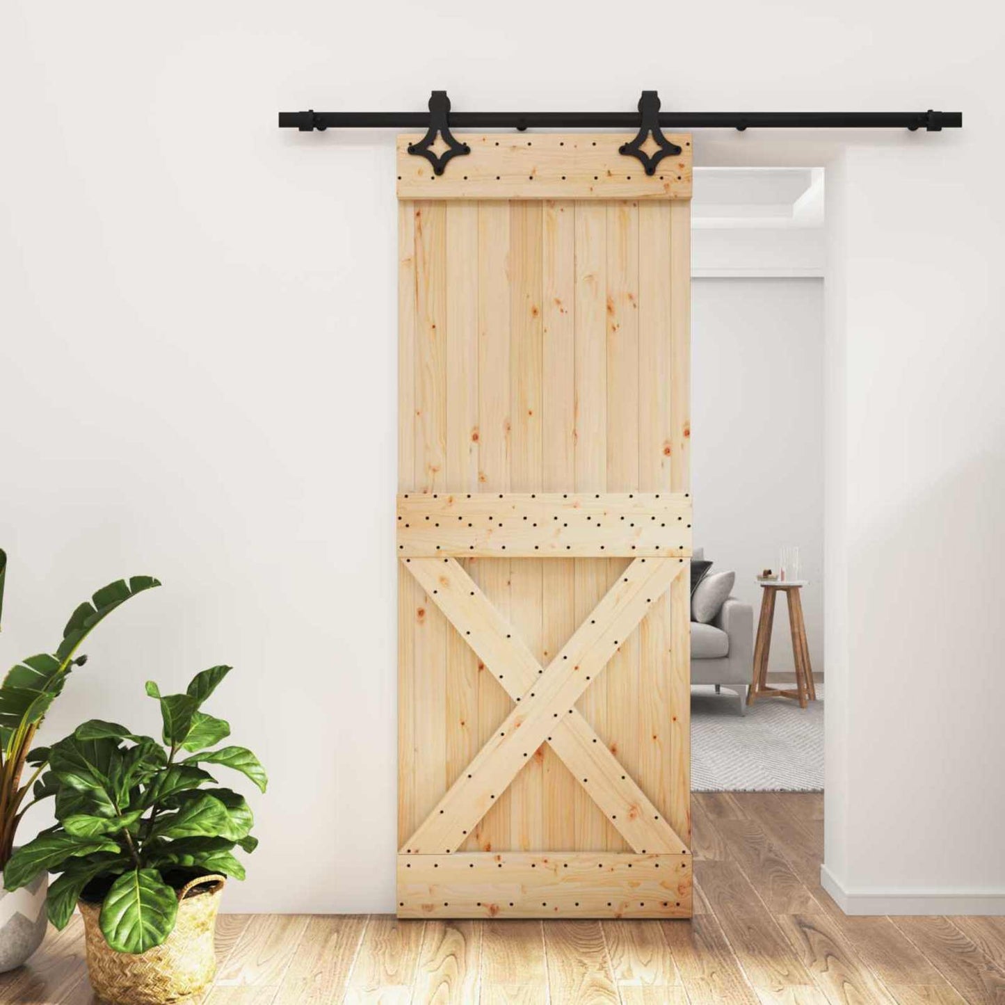 Skydedør 80 x 210 cm Massivt Fyrretræ (Ubehandlet)
