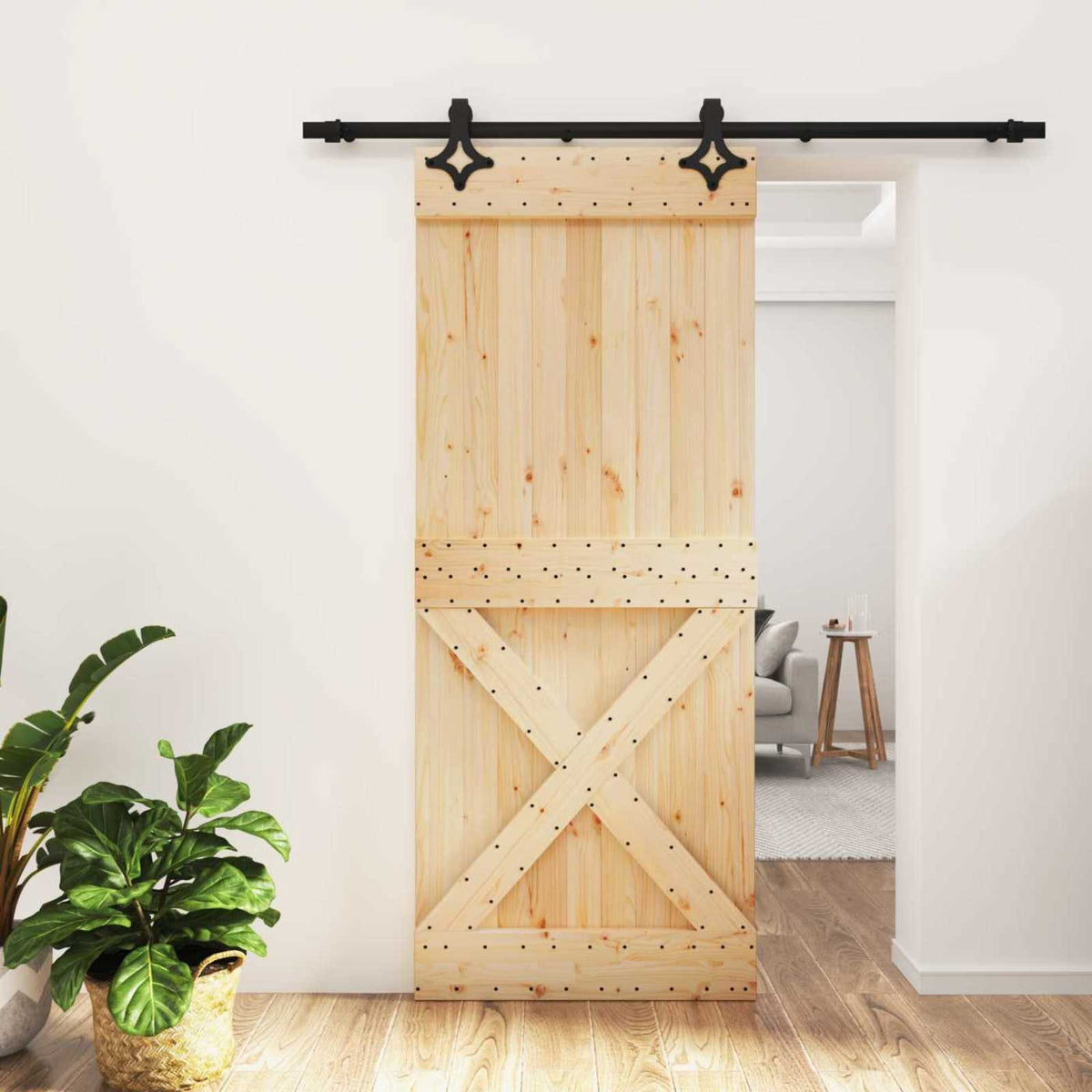 Skydedør 85 x 210 cm Massivt Fyrretræ (Ubehandlet)