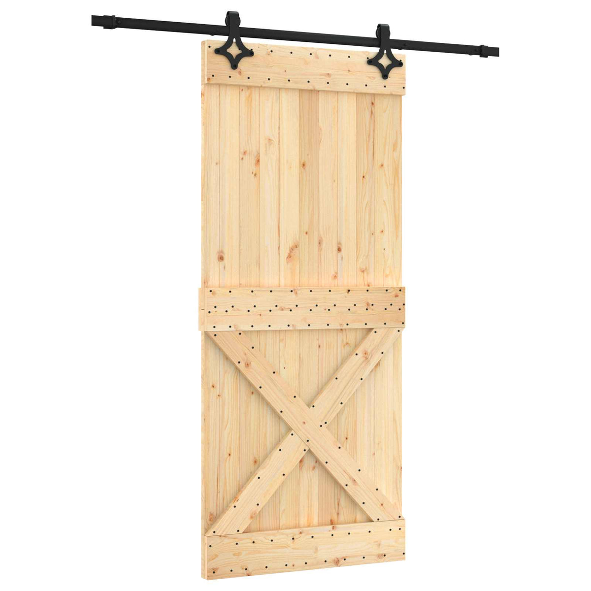 Skydedør Naturfarvet og sort 90 x 210 cm Massivt Fyrretræ