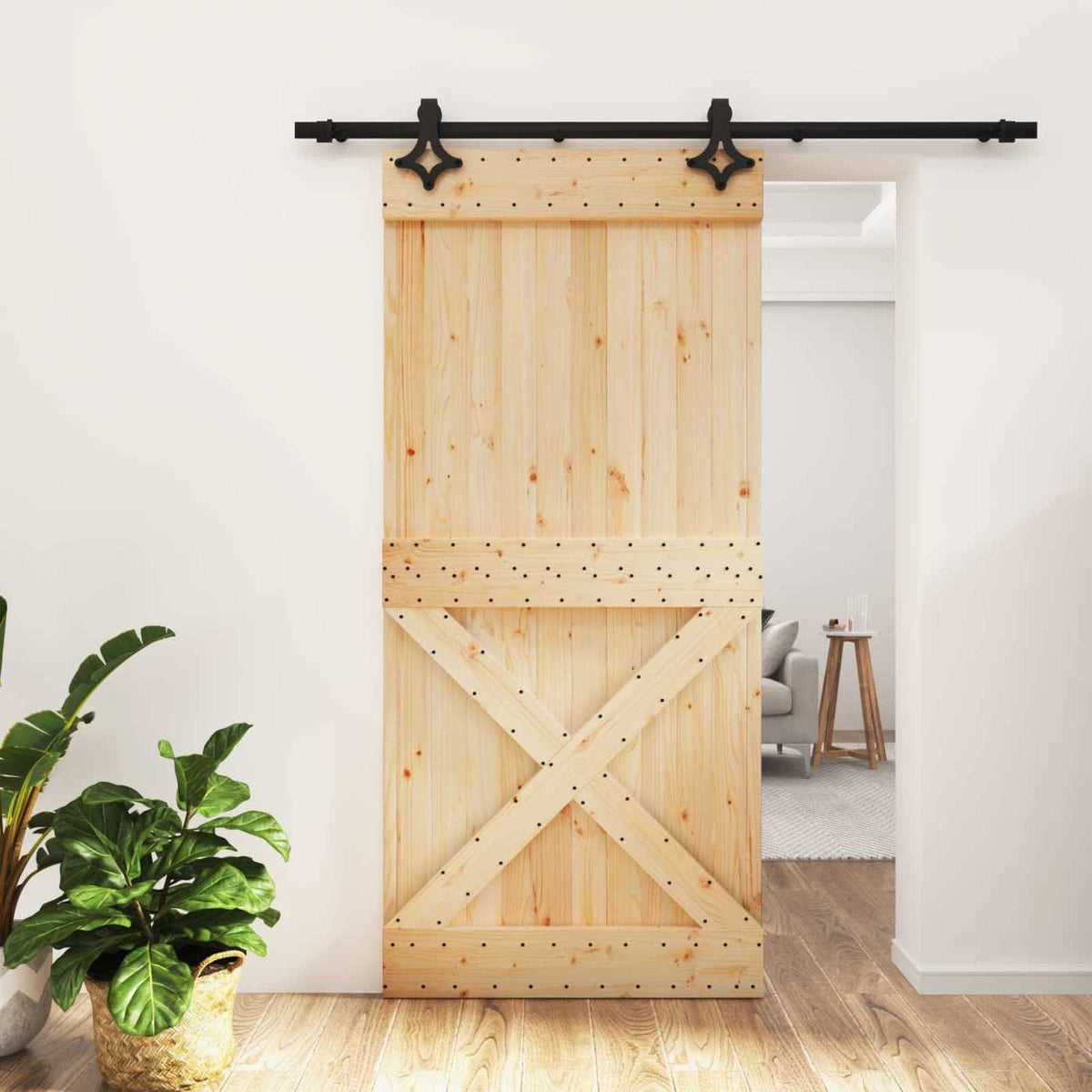 Skydedør 95 x 210 cm Massivt Fyrretræ (Ubehandlet)