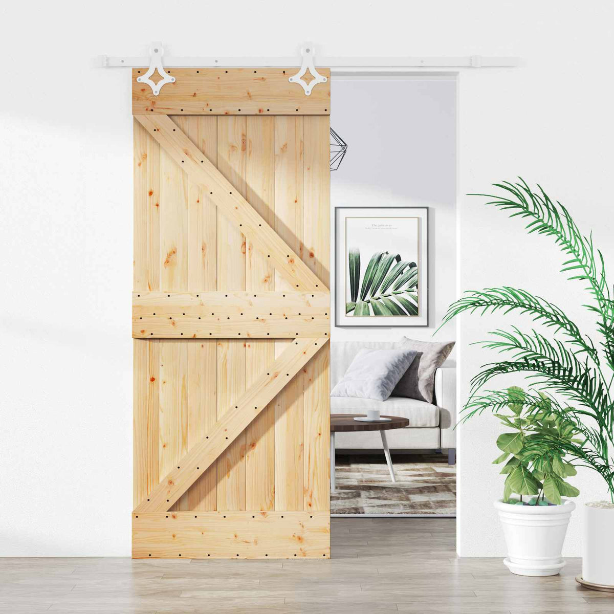 Skydedør 85 x 210 cm Massivt Fyrretræ (Ubehandlet)