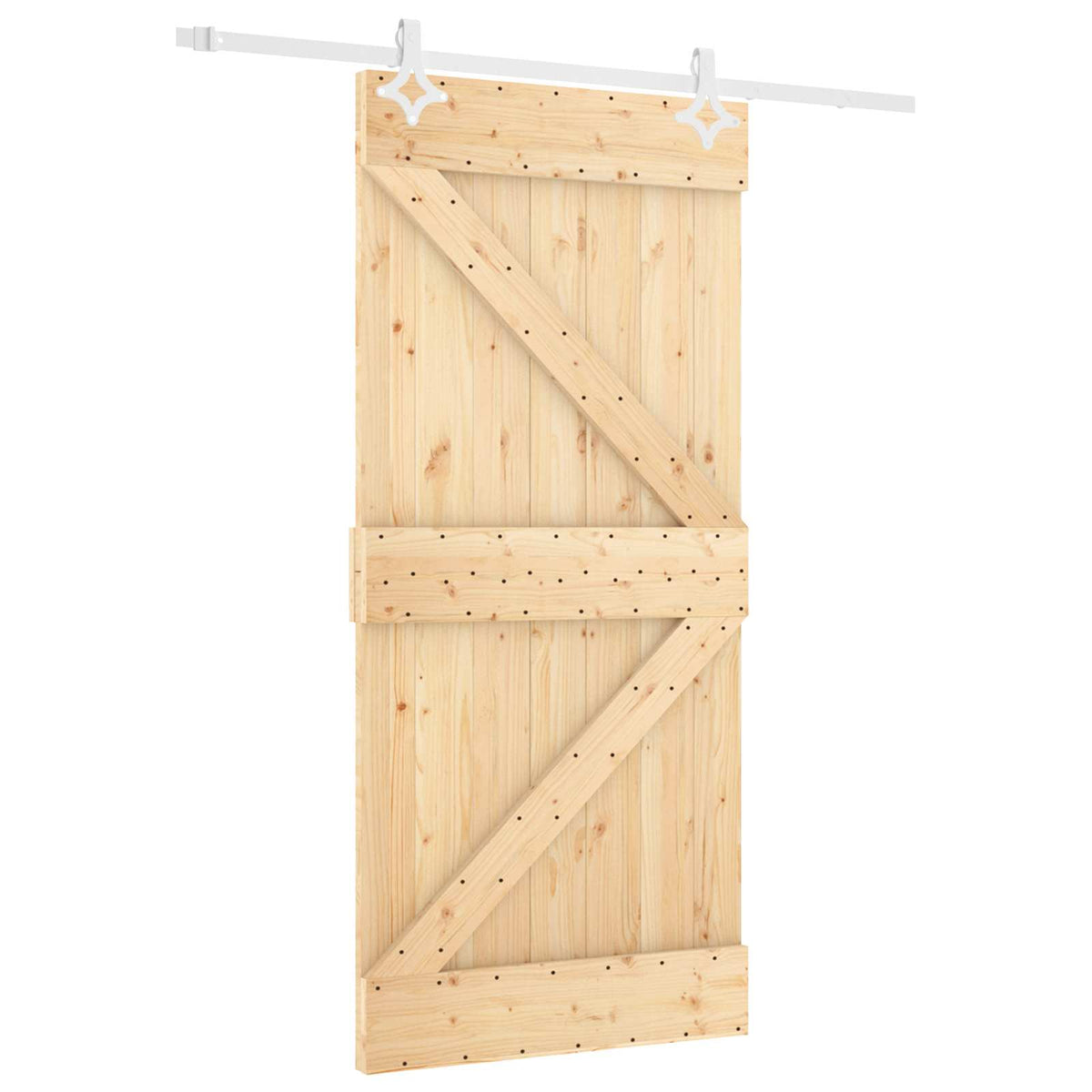 Skydedør 90 x 210 cm Massivt fyrretræ Natur og hvid