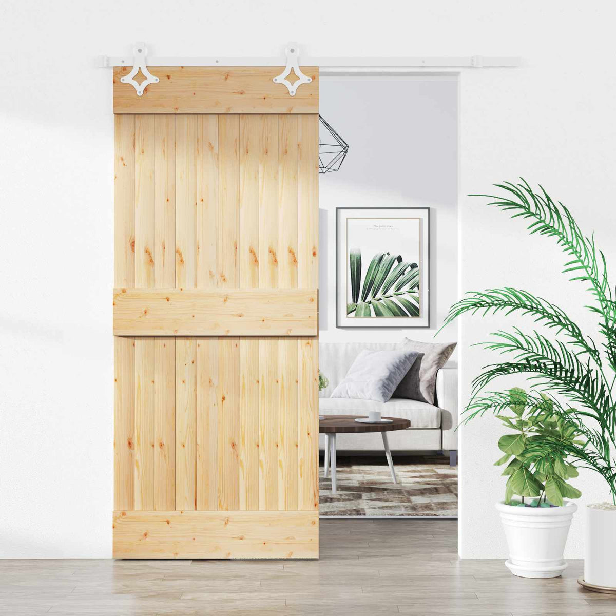 Skydedør 90 x 210 cm Massivt Fyrretræ (Ubehandlet)