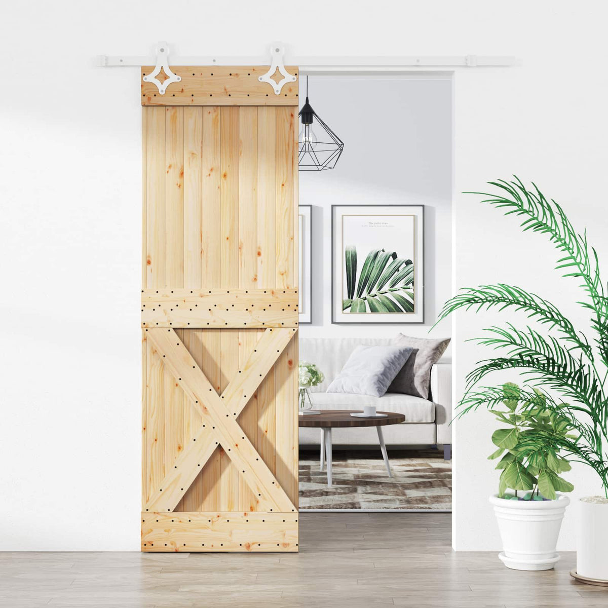 Skydedør 70 x 210 cm Massivt Fyrretræ (Ubehandlet)