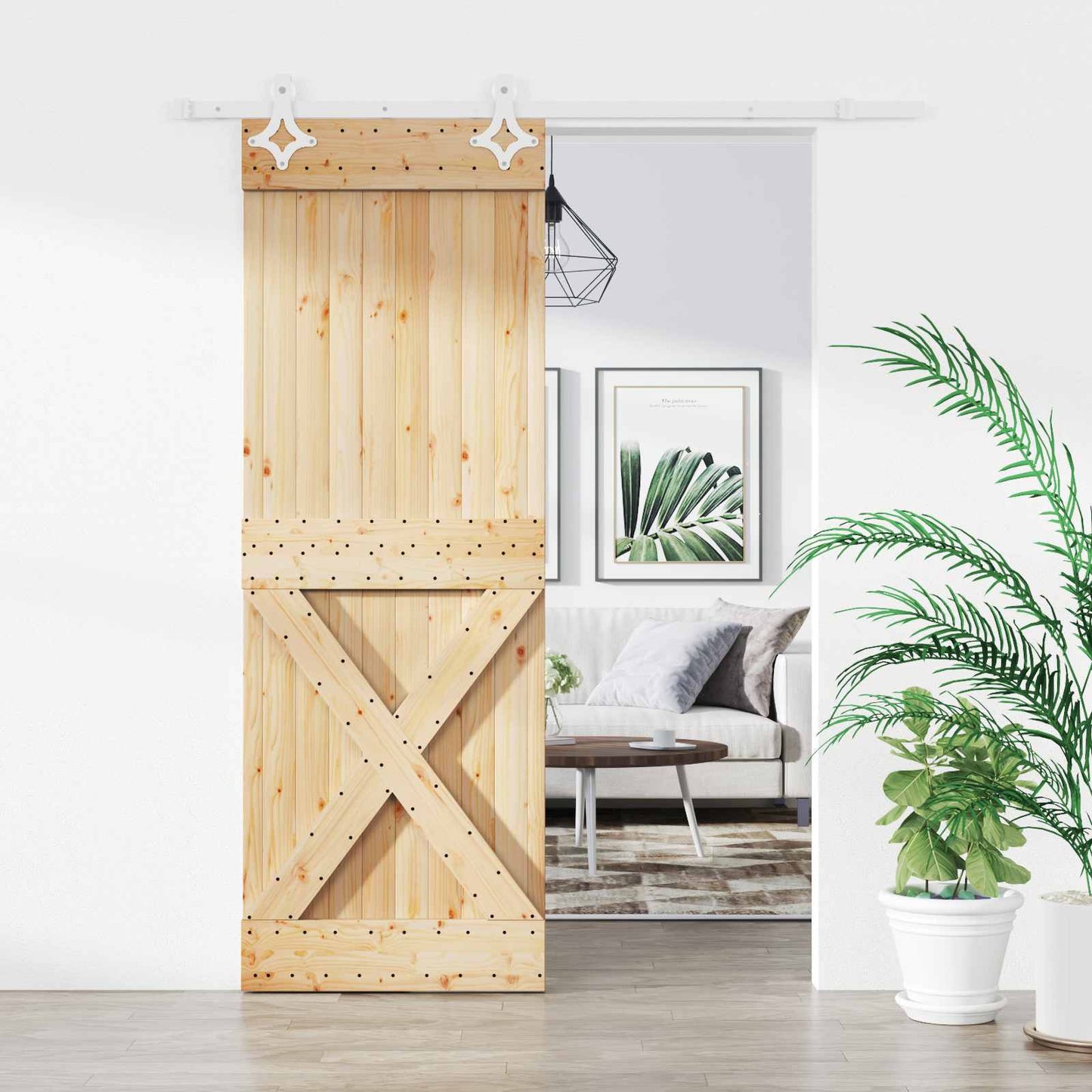 Skydedør 85 x 210 cm Massivt Fyrretræ (Ubehandlet)
