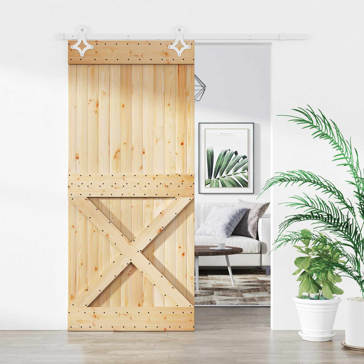 Skydedør Natur og hvid 90 x 210 cm Massivt Fyrretræ