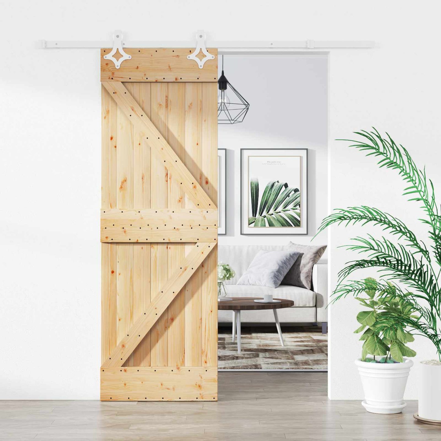 Skydedør 70 x 210 cm Massivt Fyrretræ (Ubehandlet)