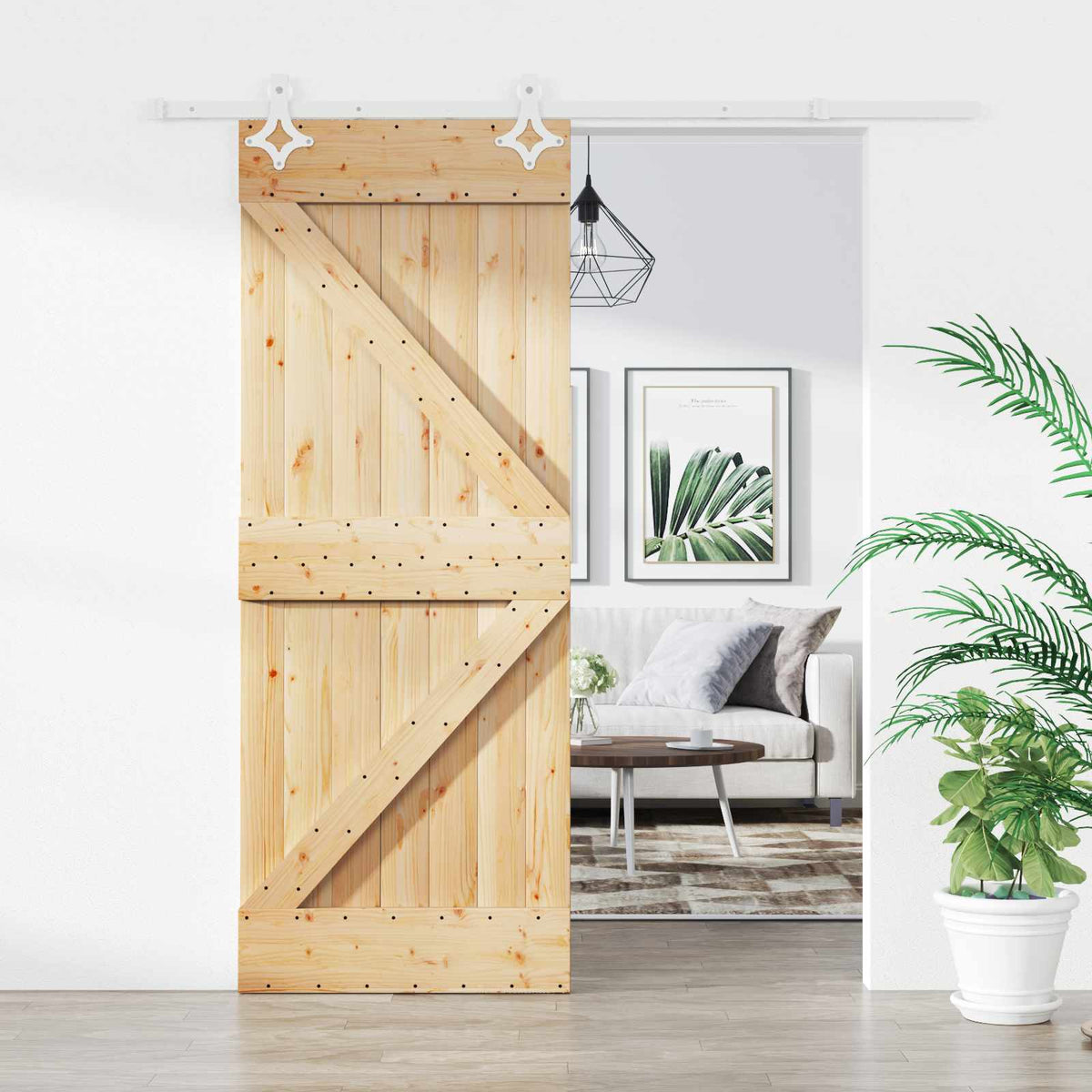 Skydedør Natur og hvid 85 x 210 cm Massivt Fyrretræ