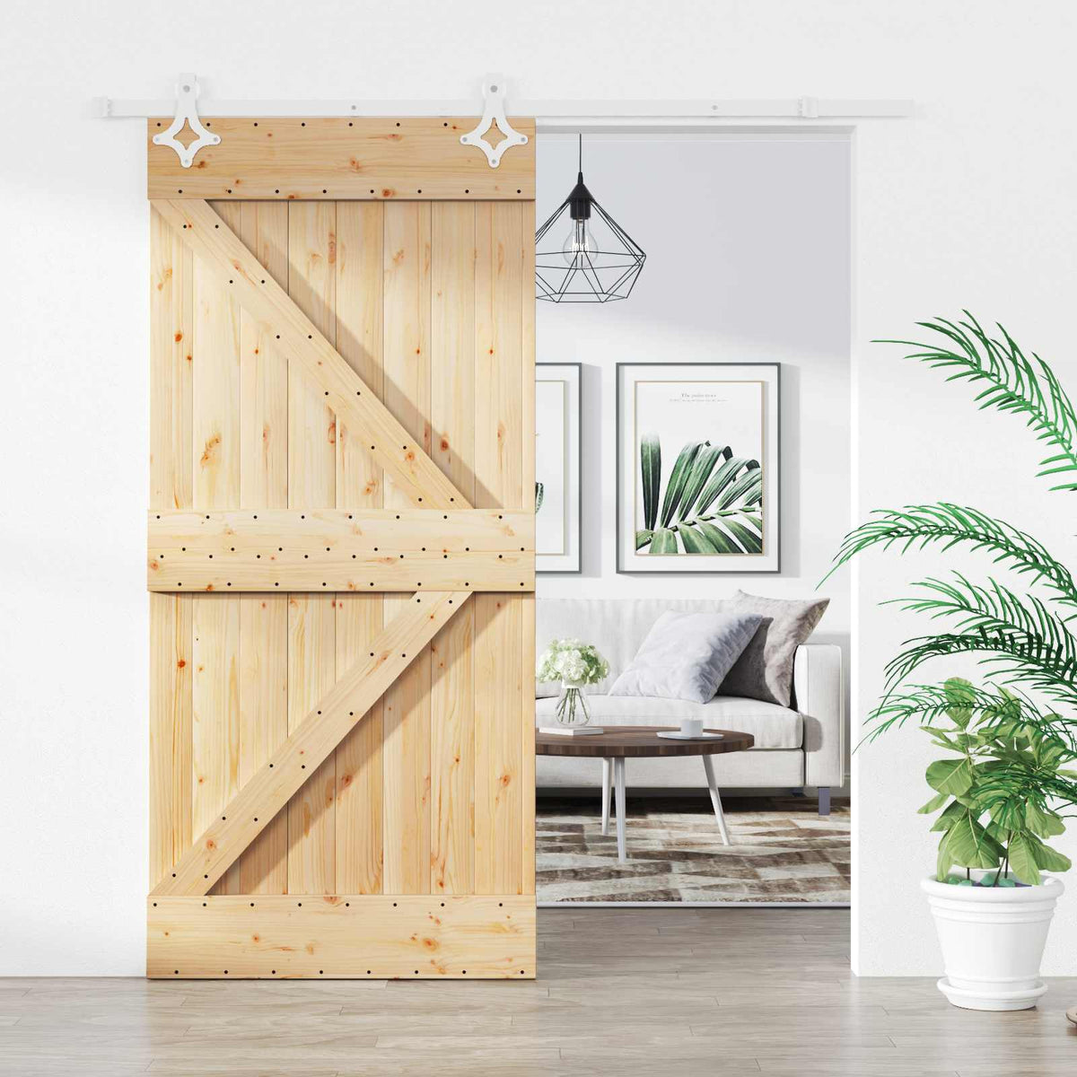 Skydedør 95 x 210 cm Massivt Fyrretræ (Ubehandlet)