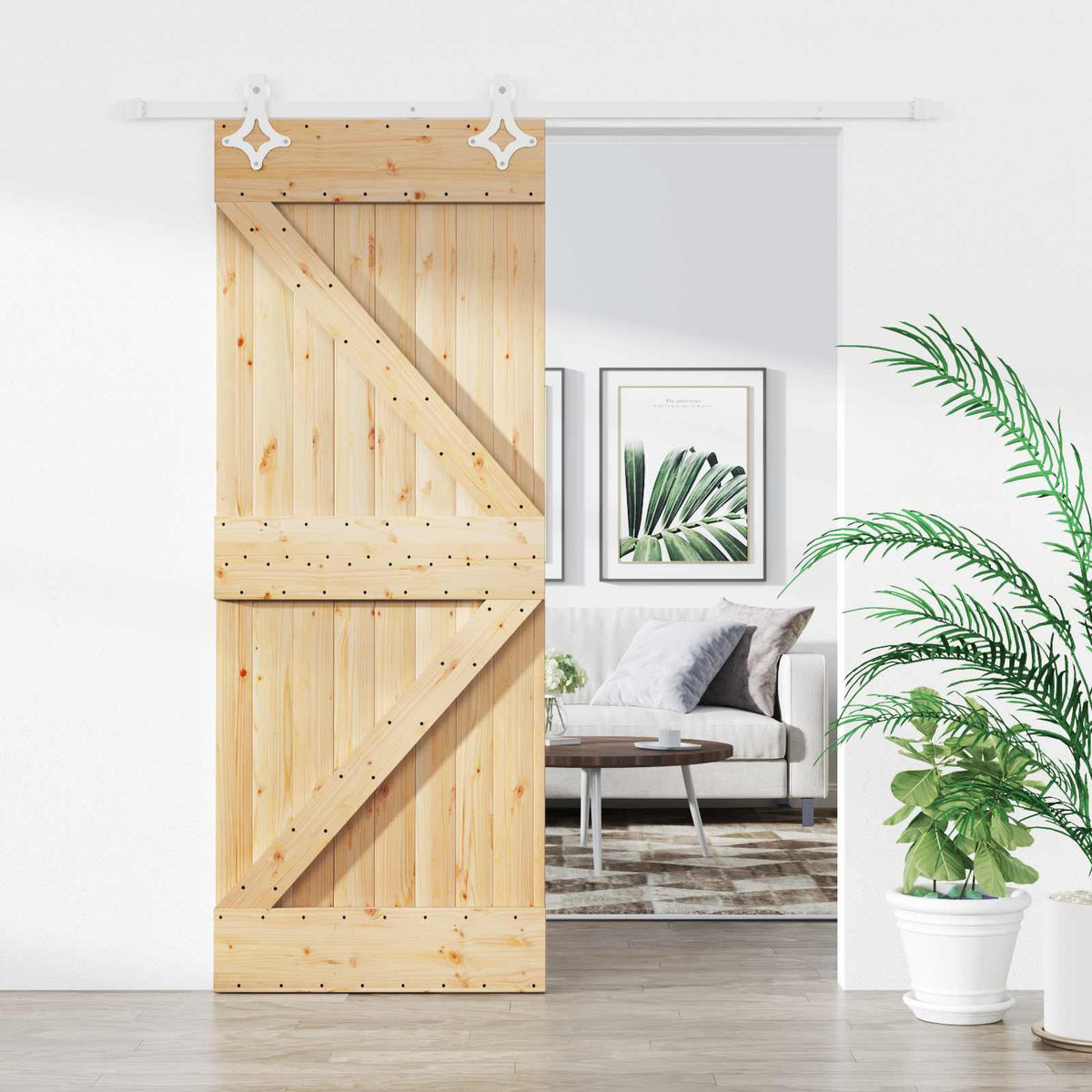 Skydedør Natur og hvid 80 x 210 cm Massivt fyrretræ