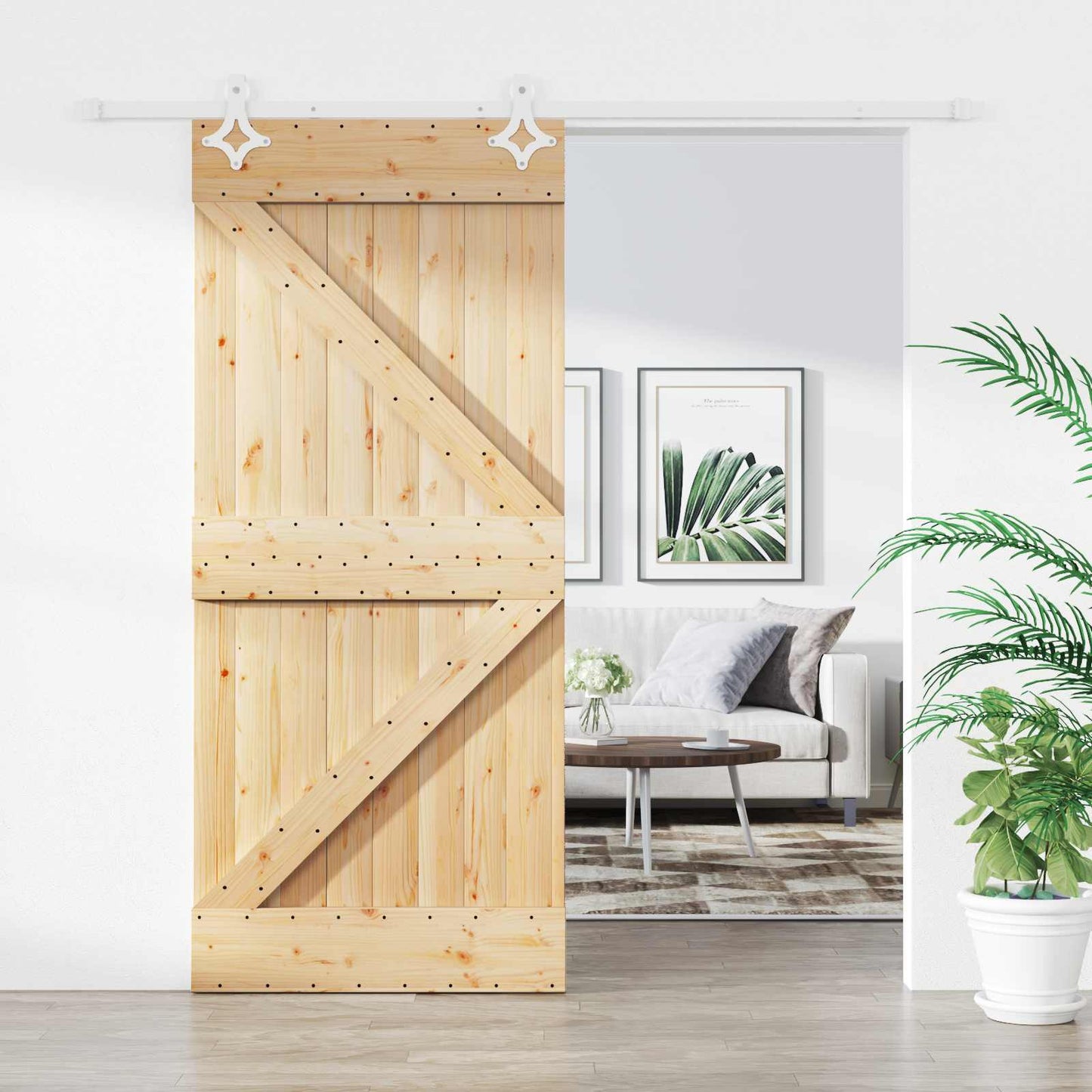 Skydedør Natur og hvid 90 x 210 cm Massivt fyrretræ