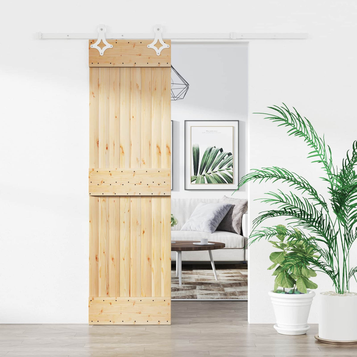 Skydedør Natur og hvid 70 x 210 cm Massivt Fyrretræ