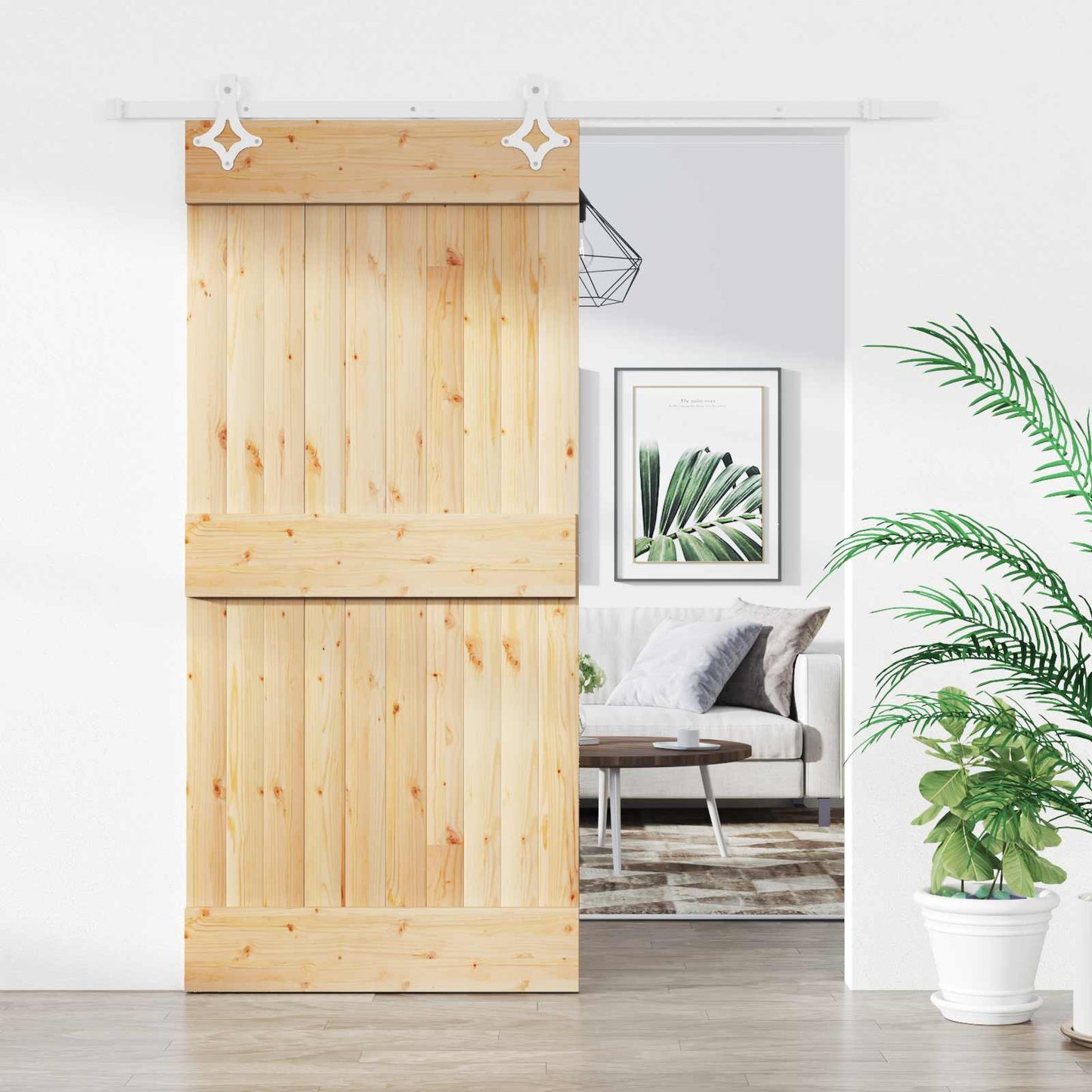 Skydedør 90 x 210 cm Massivt Fyrretræ (Ubehandlet)