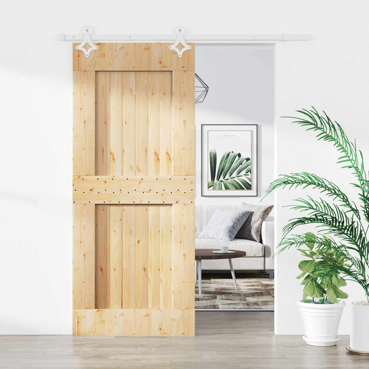 Skydedør 85 x 210 cm Massivt Fyrretræ (Ubehandlet)