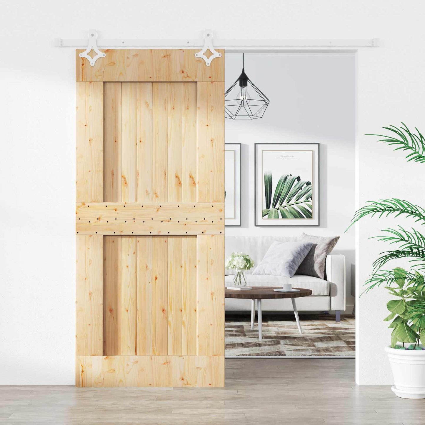 Skydedør 90 x 210 cm Massivt Fyrretræ (Ubehandlet)