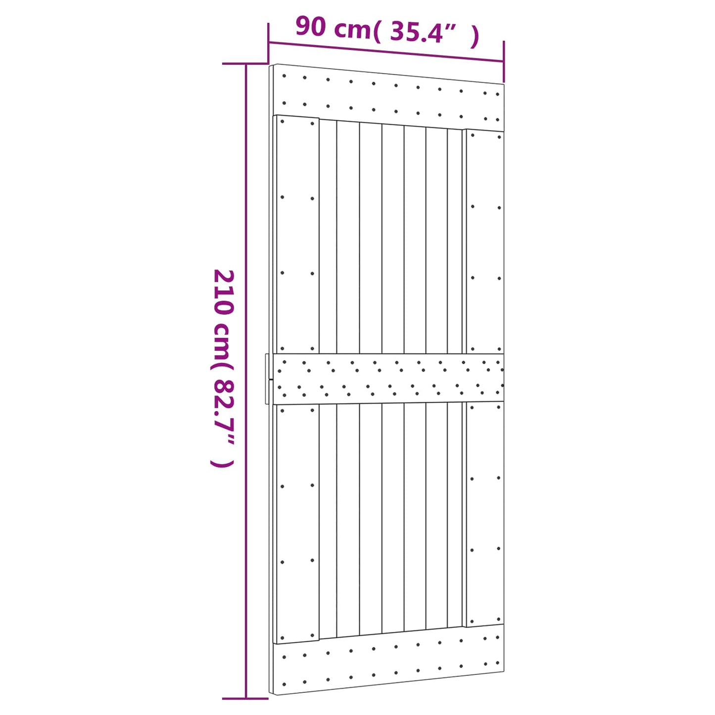 Skydedør 90 x 210 cm Massivt Fyrretræ (Ubehandlet)