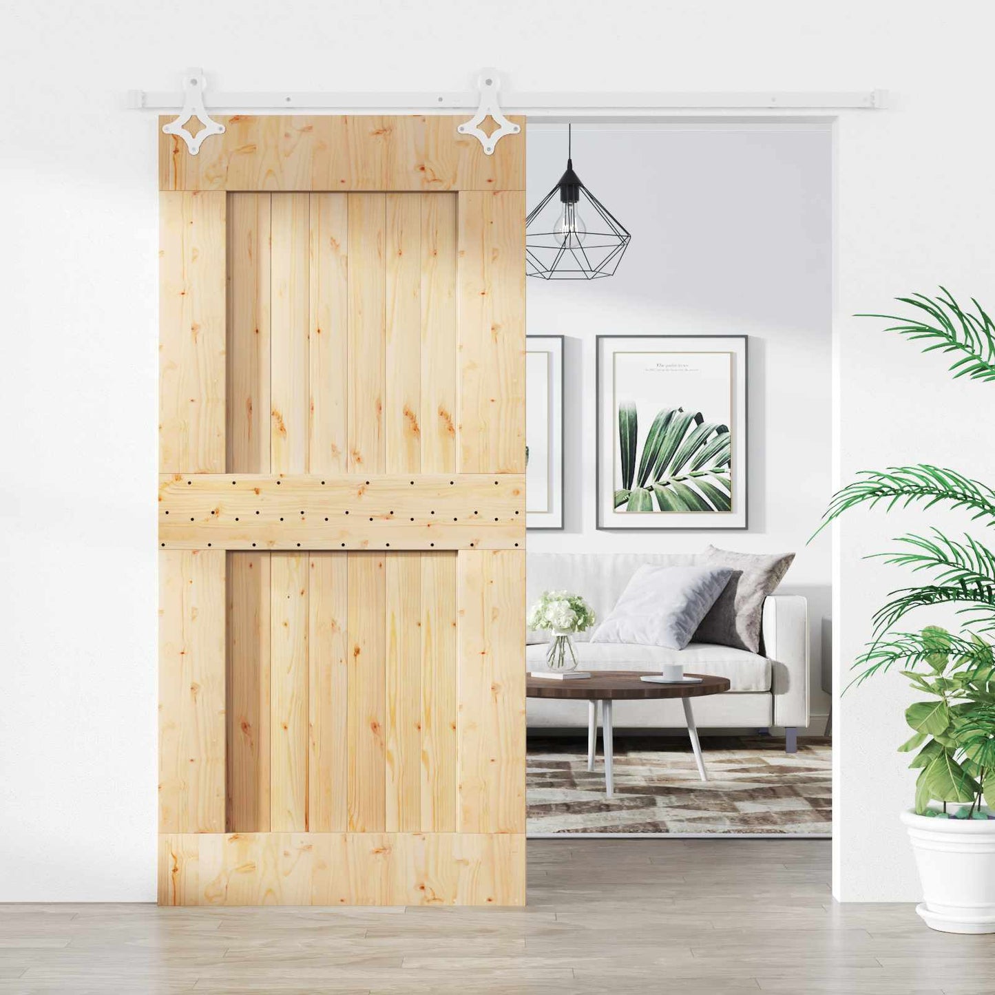 Skydedør 95 x 210 cm Massivt Fyrretræ (Ubehandlet)