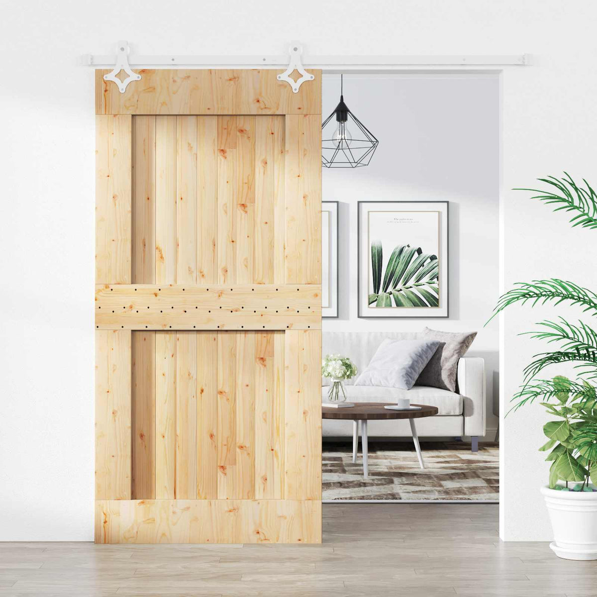 Skydedør Natur og hvid 100 x 210 cm Massivt Fyrretræ