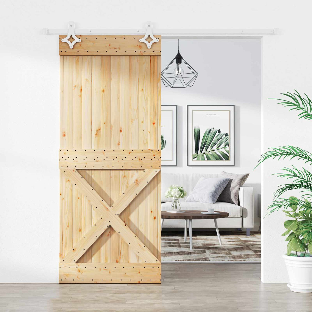 Skydedør Natur og hvid 85 x 210 cm Massivt Fyrretræ
