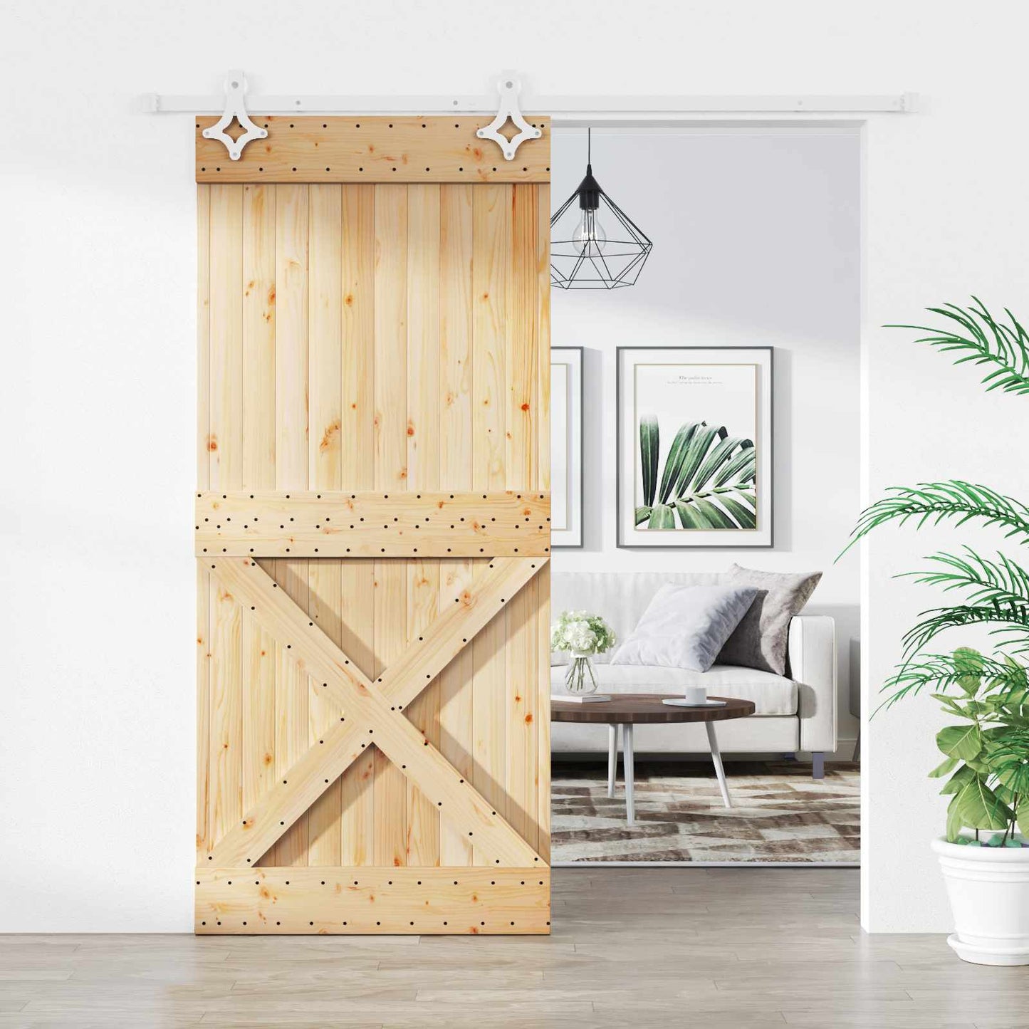 Skydedør 90 x 210 cm Massivt Fyrretræ (Ubehandlet)