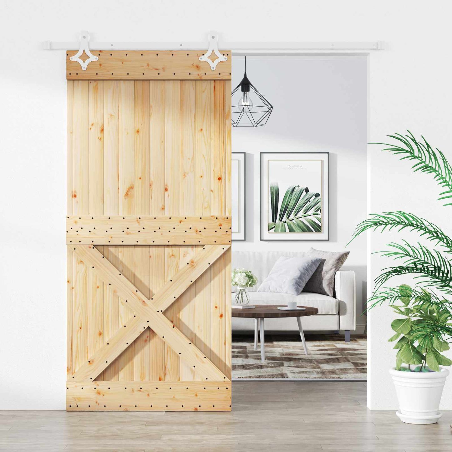Skydedør 95 x 210 cm Massivt Fyrretræ (Ubehandlet)