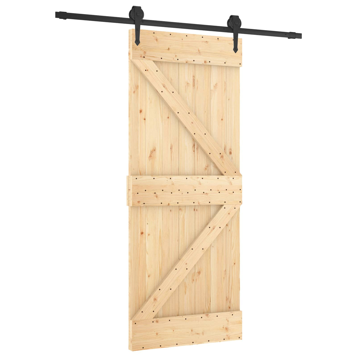 Skydedør Naturfarvet og sort 85 x 210 cm Massivt Fyrretræ