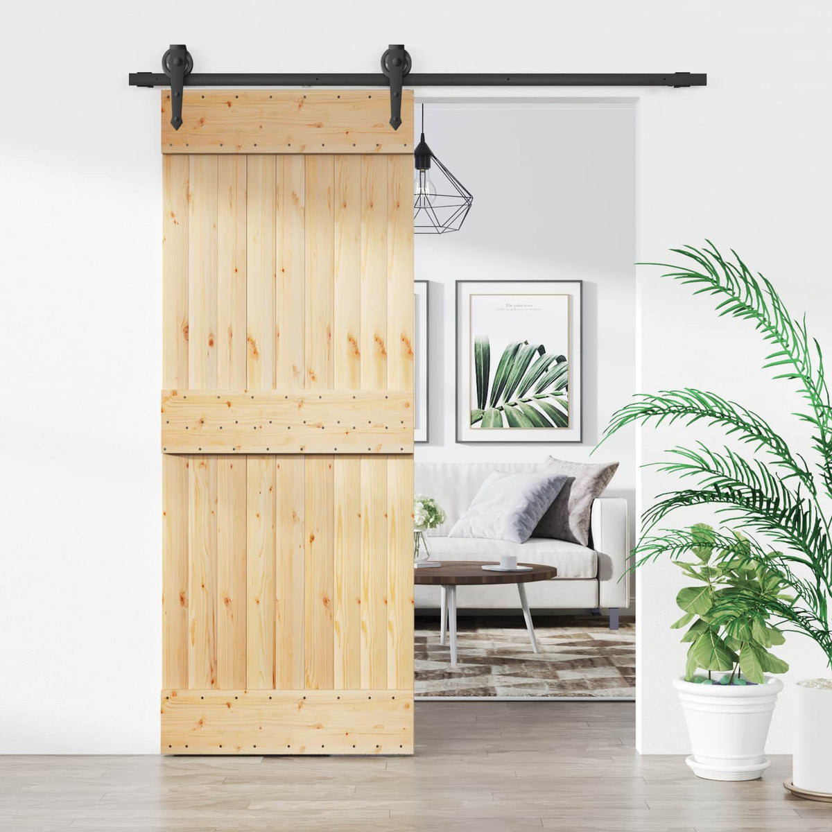 Skydedør 80 x 210 cm Massivt Fyrretræ (Ubehandlet)