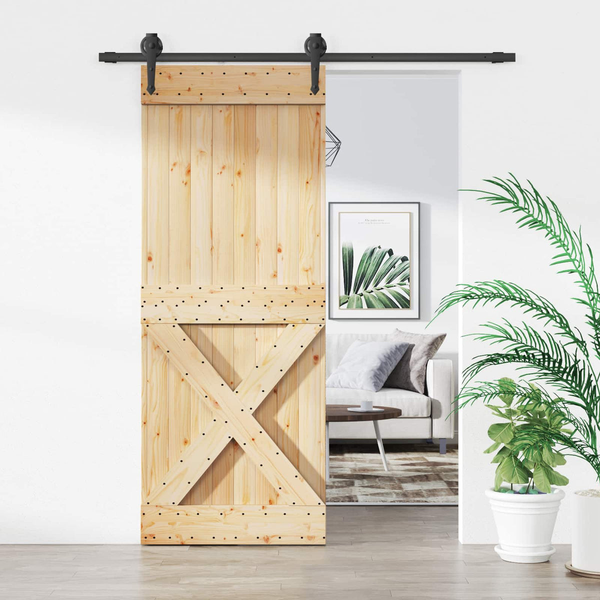 Skydedør 80 x 210 cm Massivt Fyrretræ (Ubehandlet)