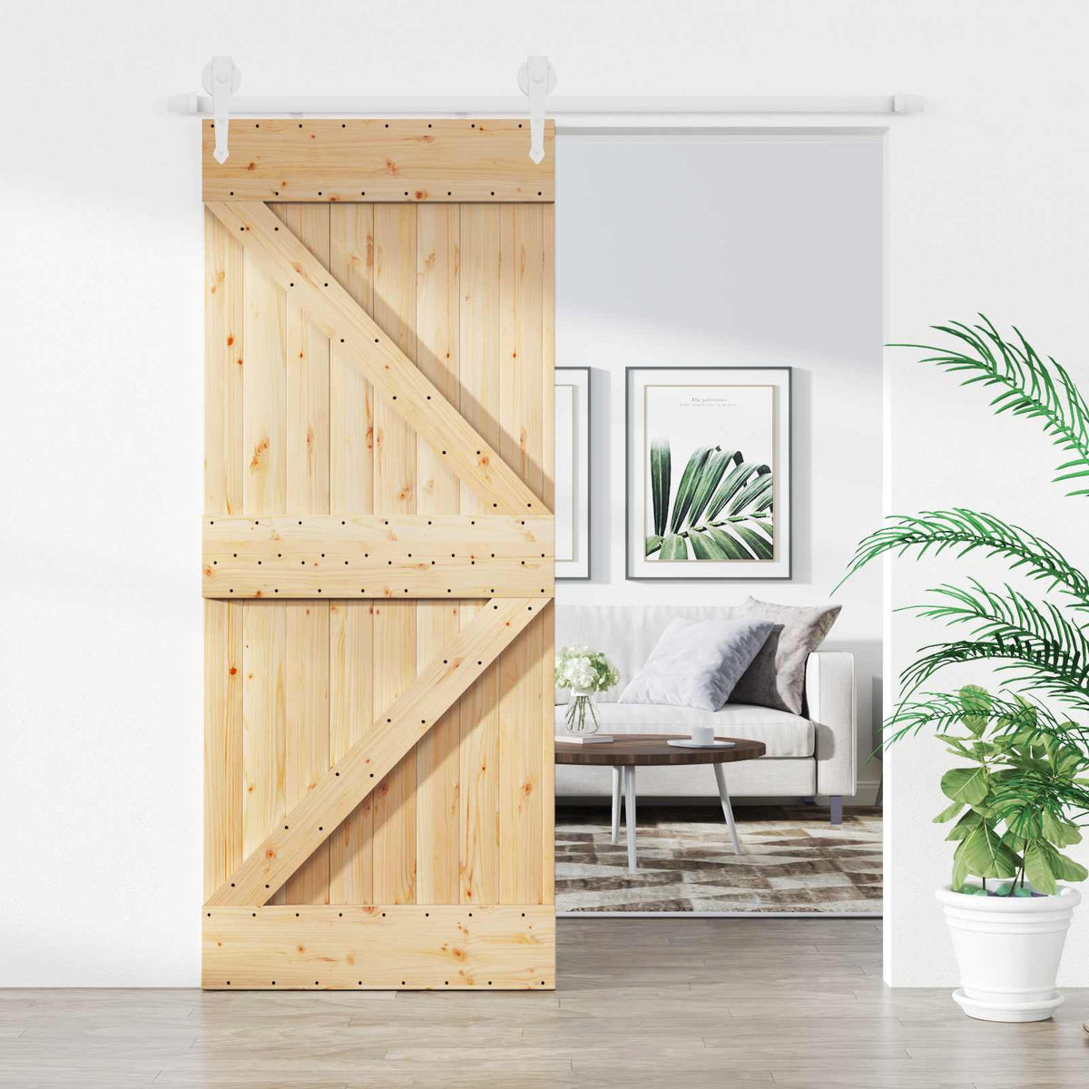 Skydedør 85 x 210 cm Massivt Fyrretræ (Ubehandlet)