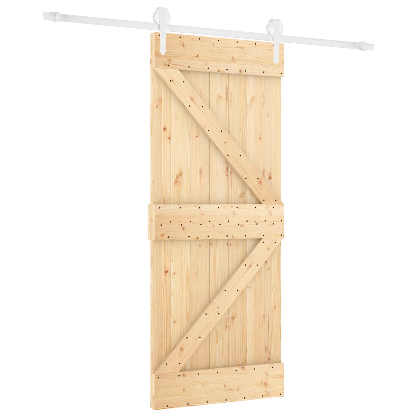 Skydedør 80 x 210 cm Massivt fyrretræ Natur og hvid