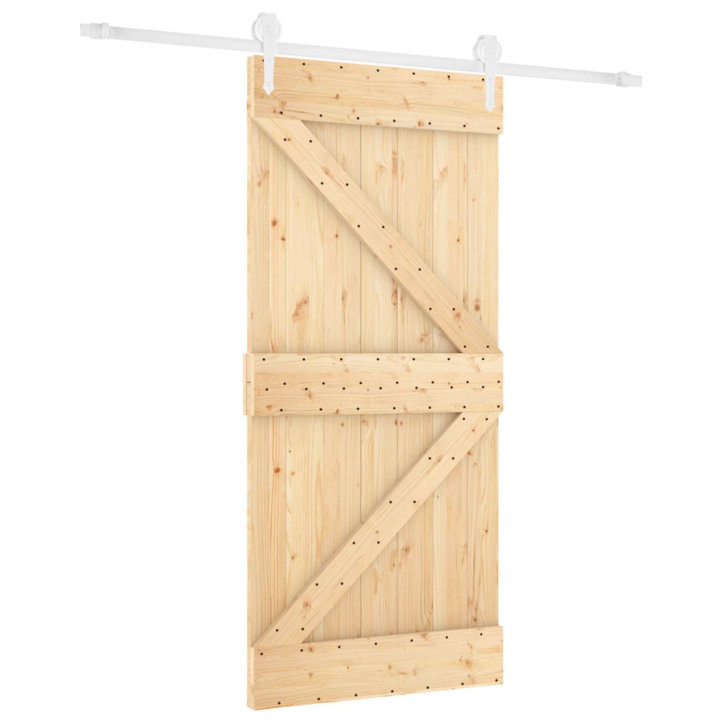 Skydedør Natur og hvid 90 x 210 cm Massivt fyrretræ