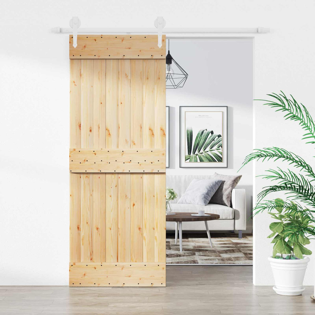 Skydedør 80 x 210 cm Massivt Fyrretræ (Ubehandlet)