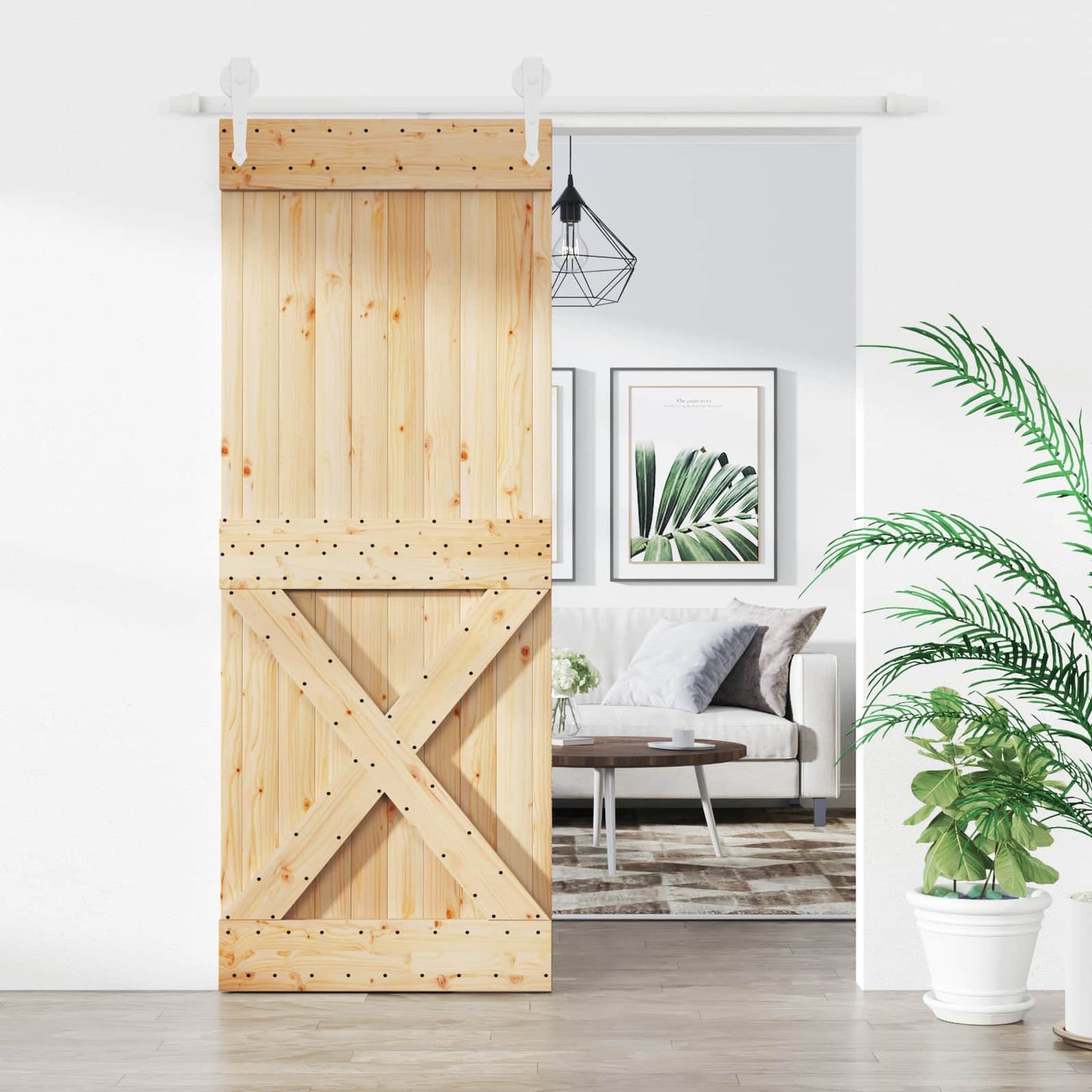 Skydedør 80 x 210 cm Massivt Fyrretræ (Ubehandlet)