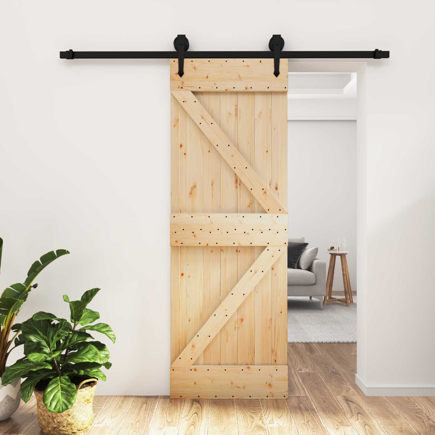 Skydedør Naturfarvet og sort 70 x 210 cm Massivt Fyrretræ