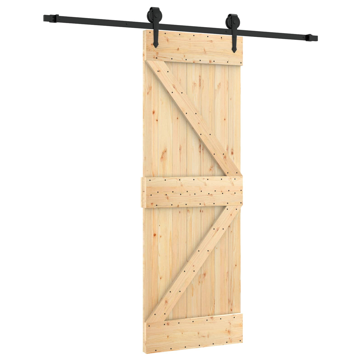 Skydedør Naturfarvet og sort 70 x 210 cm Massivt Fyrretræ