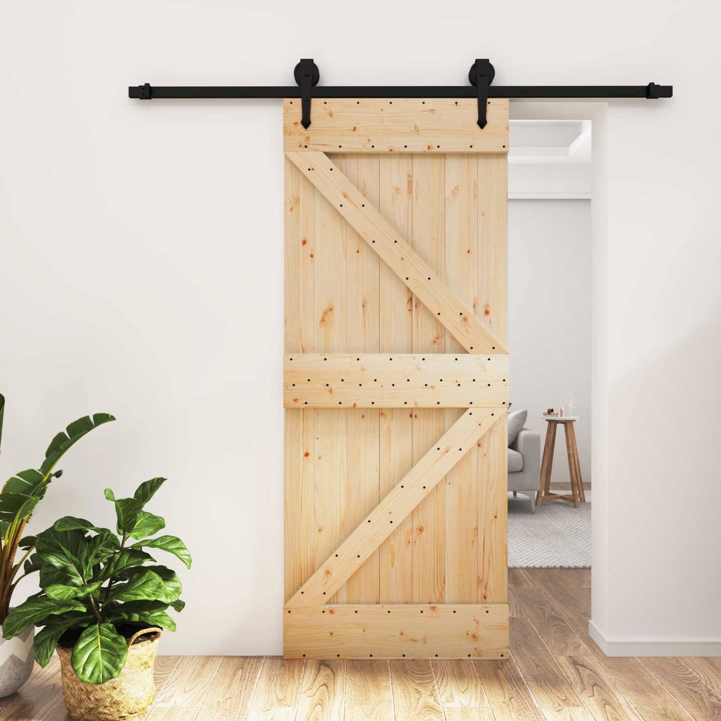 Skydedør 85 x 210 cm Massivt Fyrretræ (Ubehandlet)