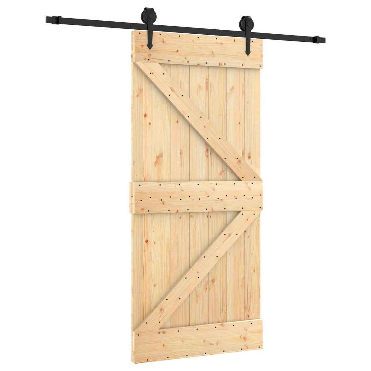 Skydedør Naturfarvet og sort 95 x 210 cm Massivt Fyrretræ