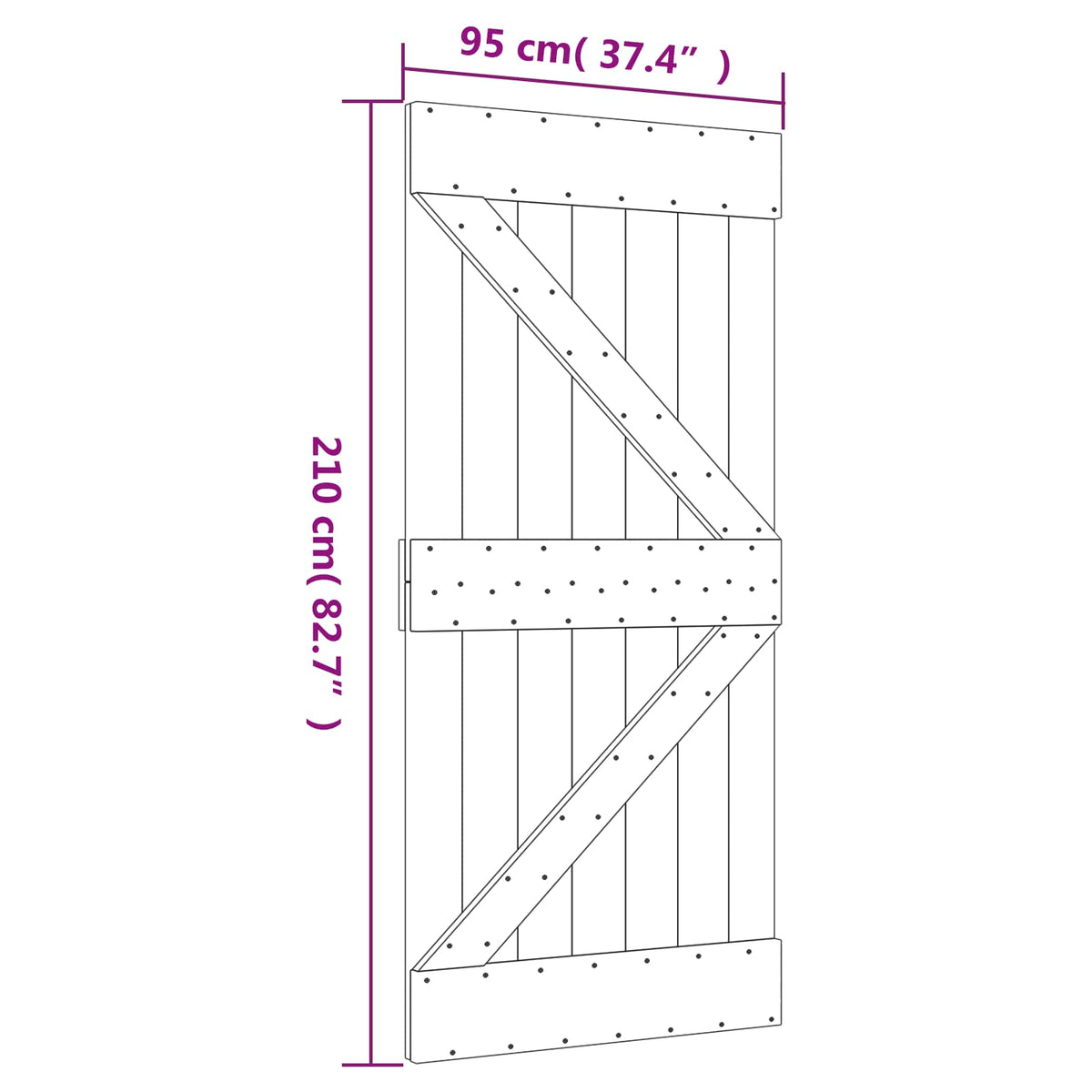 Skydedør Naturfarvet og sort 95 x 210 cm Massivt Fyrretræ