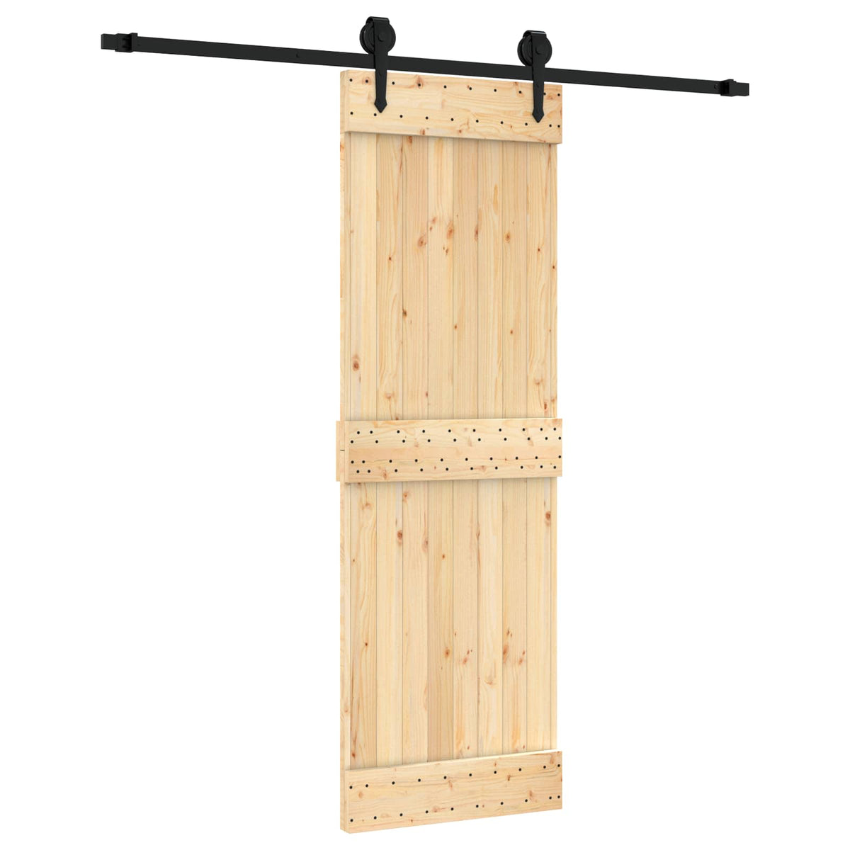Skydedør Naturfarvet og sort 70 x 210 cm Massivt Fyrretræ