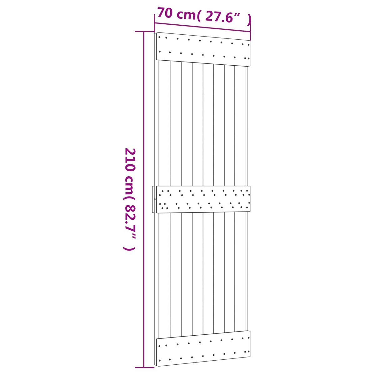 Skydedør Naturfarvet og sort 70 x 210 cm Massivt Fyrretræ