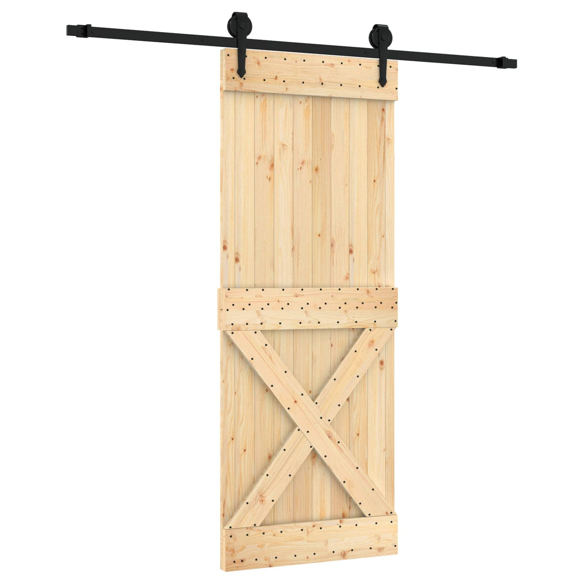 Skydedør Naturfarvet og sort 80 x 210 cm Massivt Fyrretræ