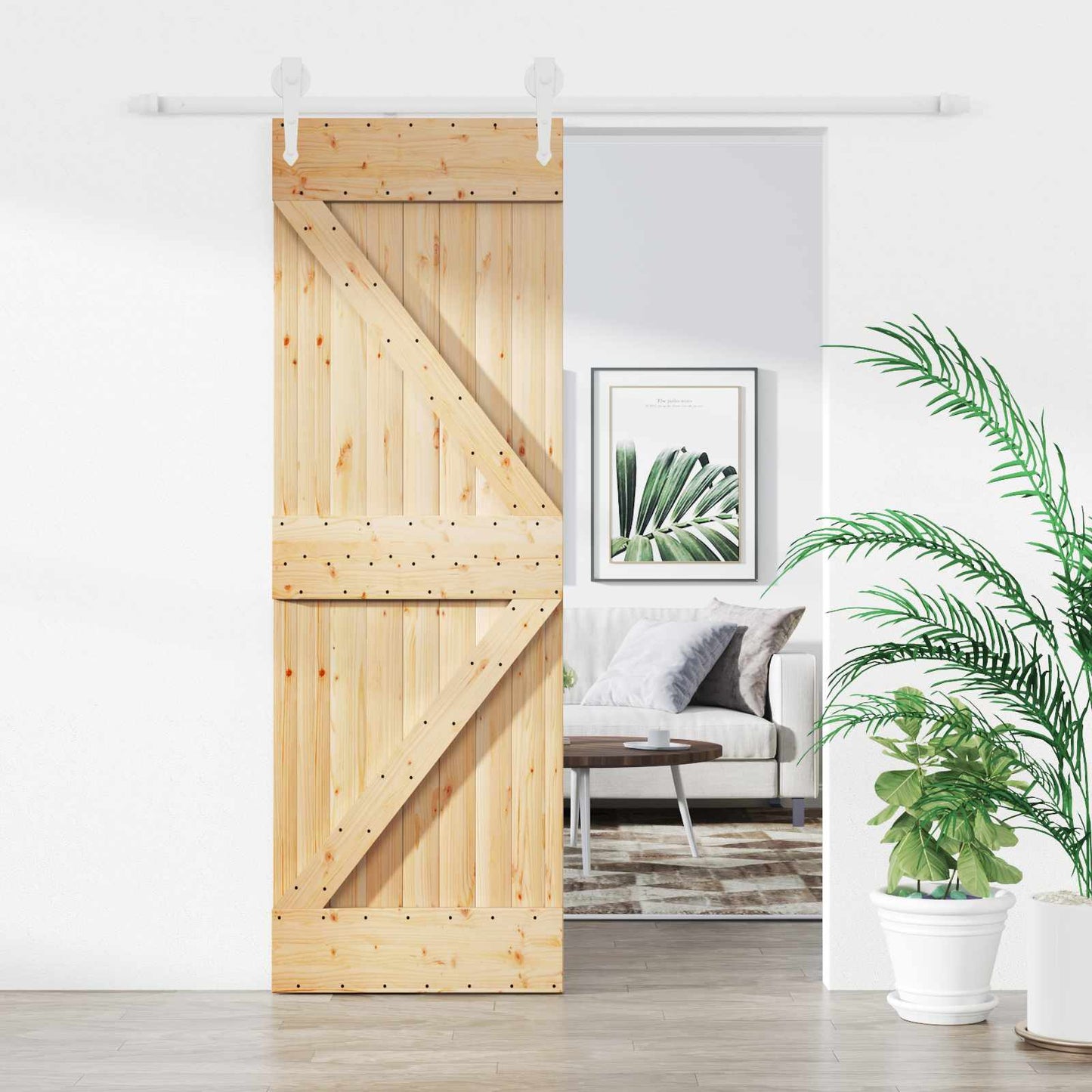 Skydedør Natur og hvid 70 x 210 cm Massivt Fyrretræ